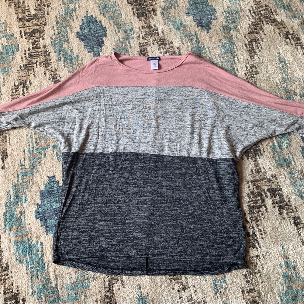Color block light sweater tee shirt - mauve - xl